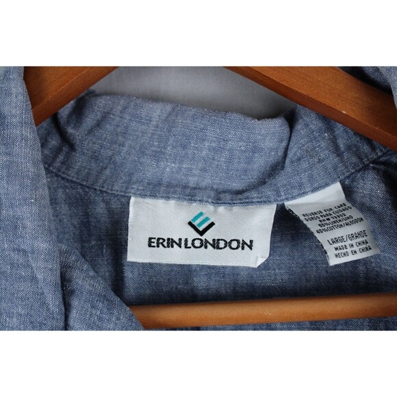 Vintage Erin London Linen Blend Button Up Shirt Size Large Blue Preppy Women - Picture 3 of 16